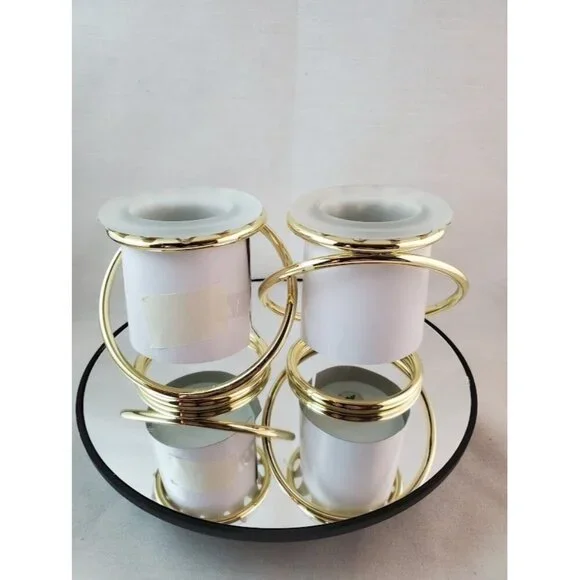 Vintage PartyLite Gemini Interlocking Gold Rings Frosted Glass Candle Holders - Picture 1 of 2